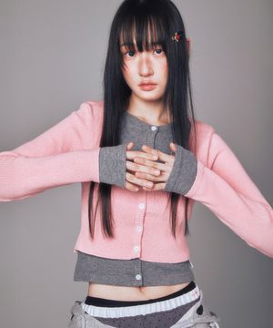 LAYERED CARDIGAN PINK