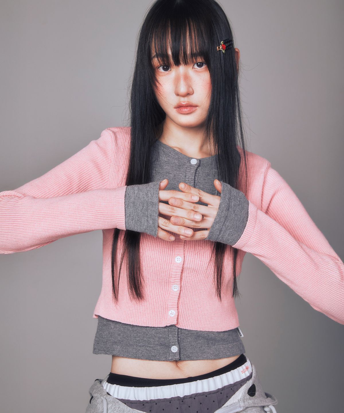 유희(YOUHEE) LAYERED CARDIGAN PINK
