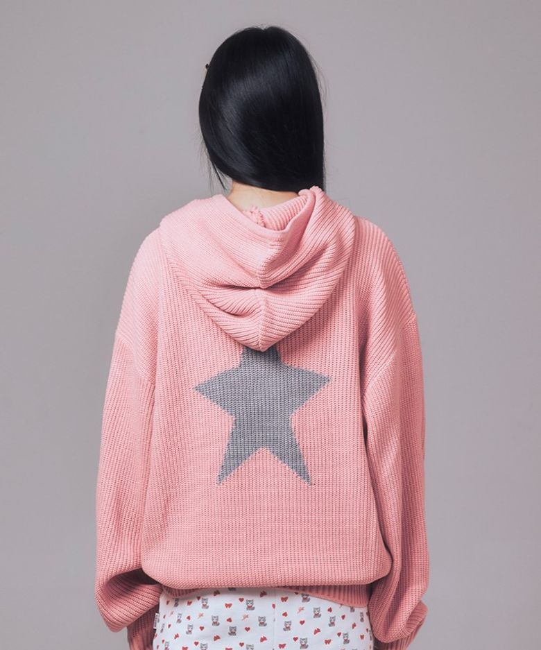 STAR KNIT HOODIE PINK