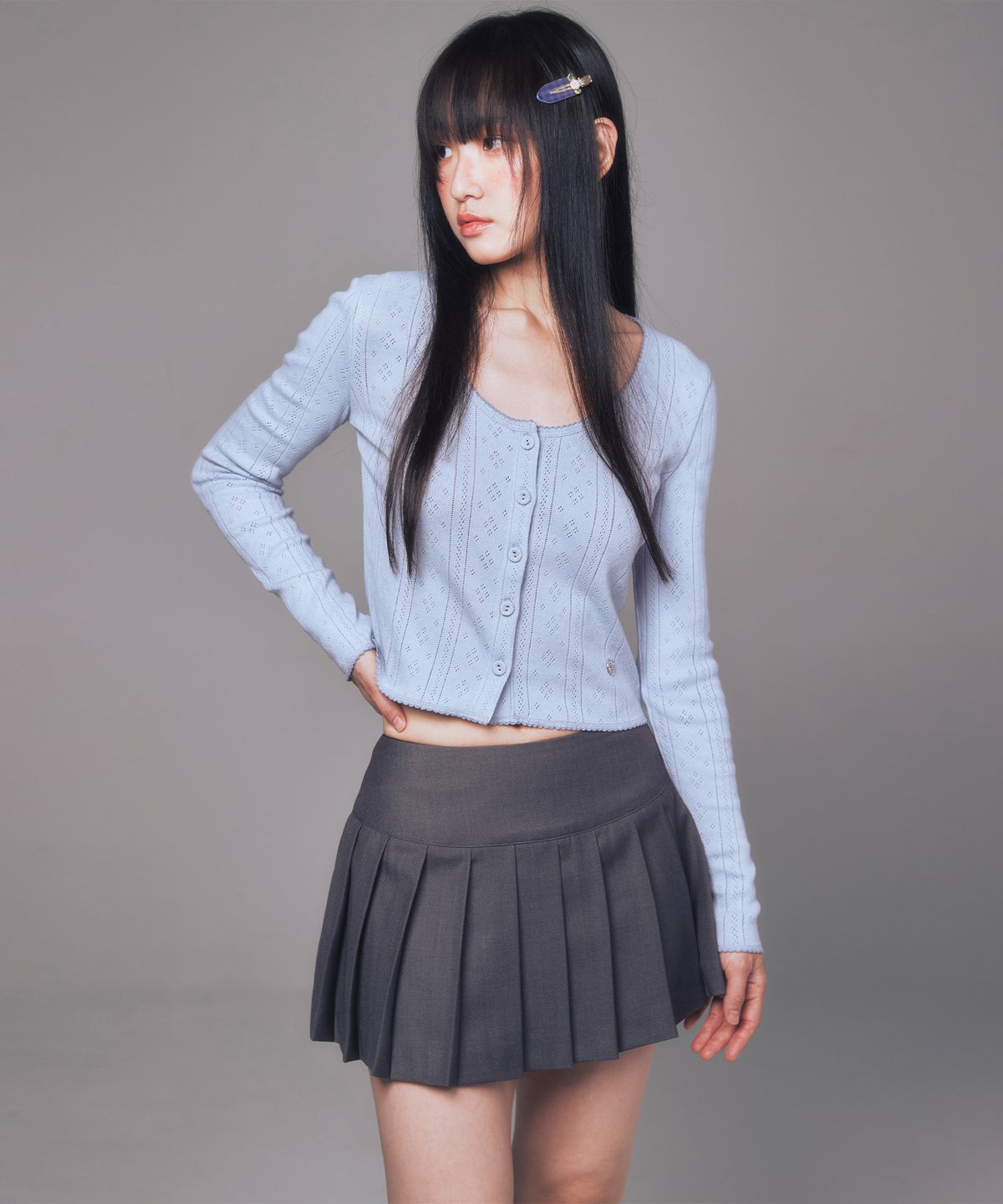 유희(YOUHEE) EYELET CARDIGAN LIGHT BLUE