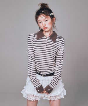 STRIPE LONG SLEEVE PK T-SHIRTS BROWN