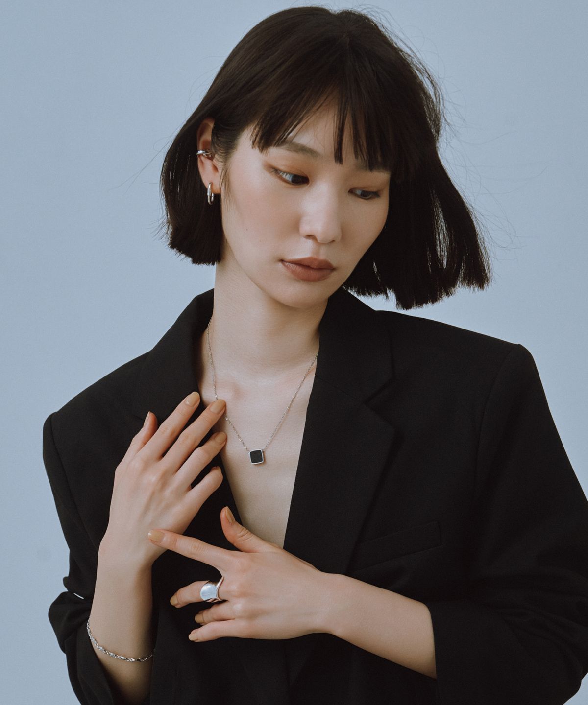 노비스도쿄(NOVICE TOKYO) 오닉스 펜던트 목걸이 Onyx Pendant Necklace［Stainless］/ Silver