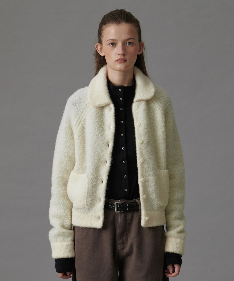 BOUCLE COLLAR KNIT JACKET CREAM