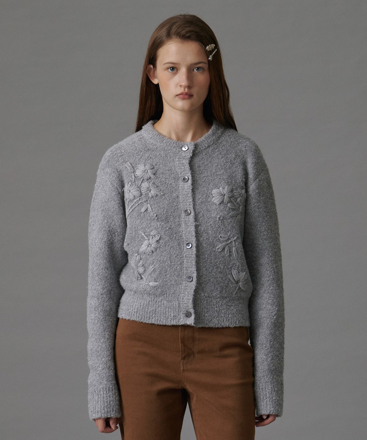 튜드먼트(TTUDEMENT) GRANDMA BOUCLE CARDIGAN MELANGE GREY