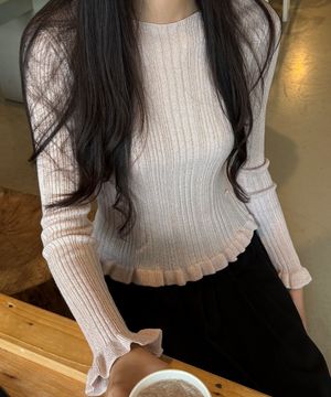 GLITTER BOATNECK RIB KNIT_PINK