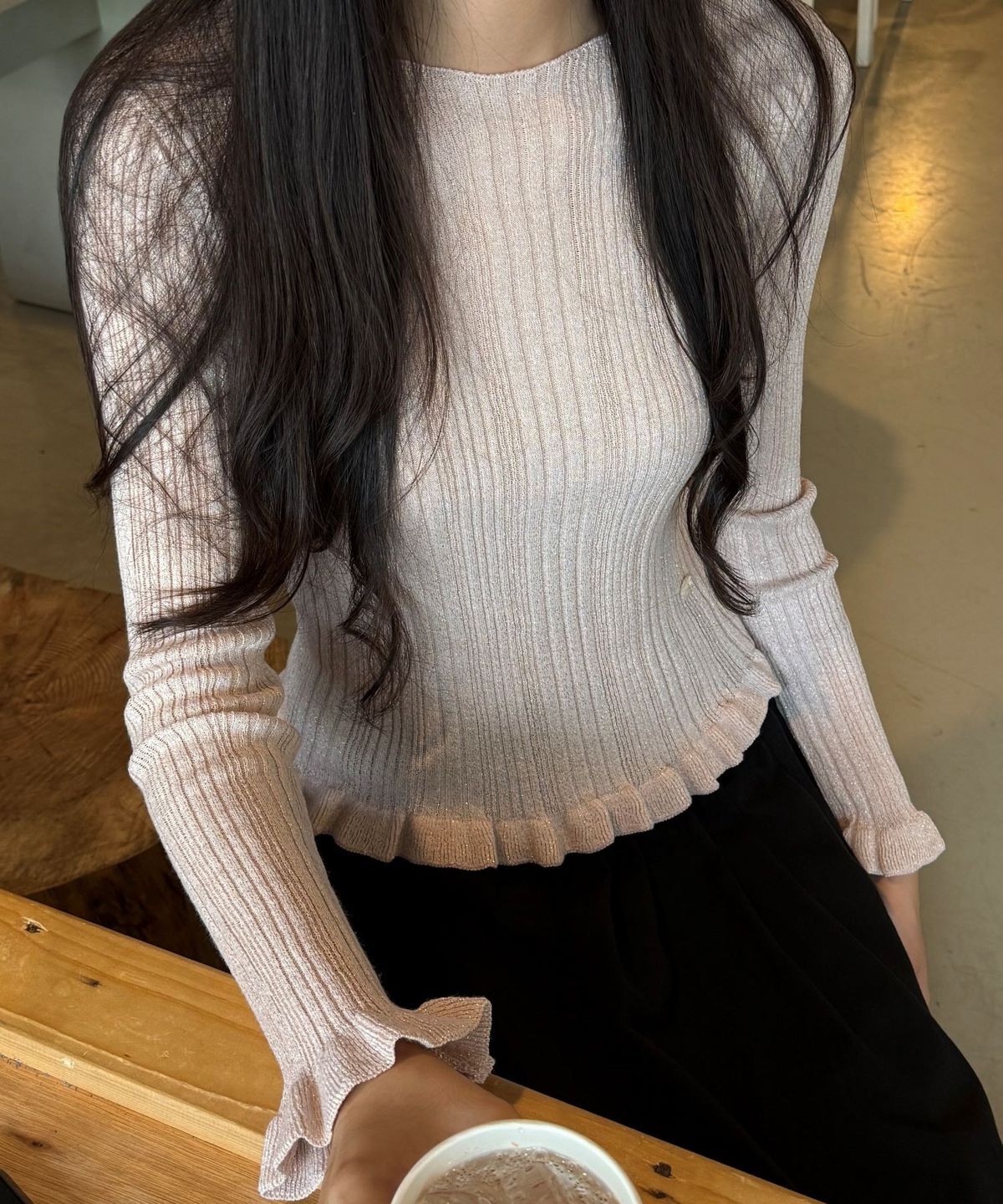 튜드먼트(TTUDEMENT) GLITTER BOATNECK RIB KNIT_PINK