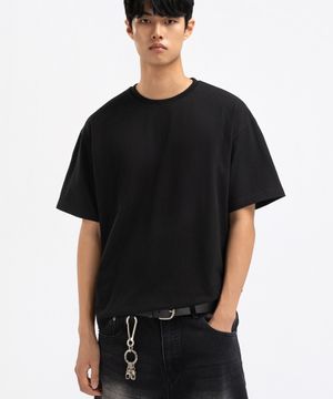 맨즈 코튼 반팔 크롭티 블랙