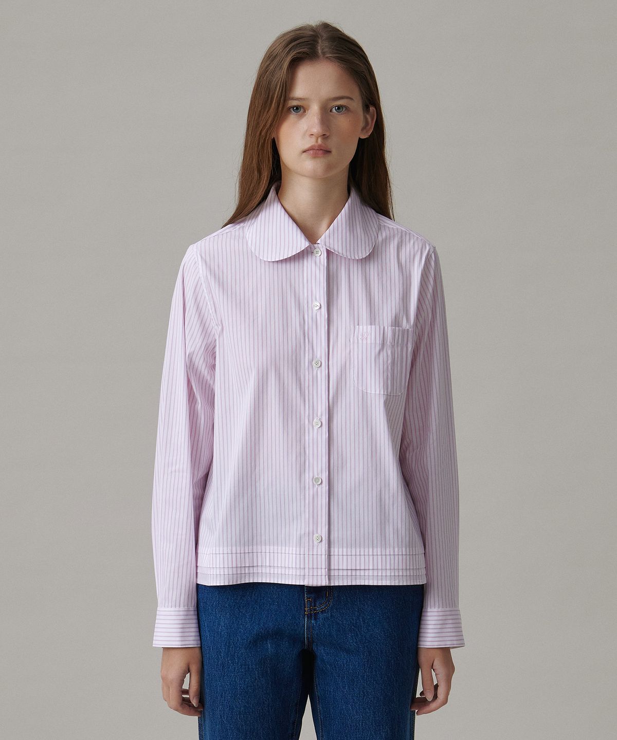튜드먼트(TTUDEMENT) ROUND COLLAR SHIRT_PINK STRIPE
