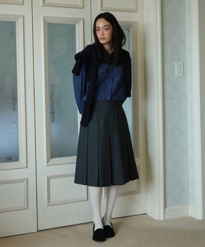 BOX PLEATS MIDI SKIRT_CHARCOAL