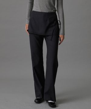 SLIM-FIT LAYERED SKIRT PANTS_CHARCOAL
