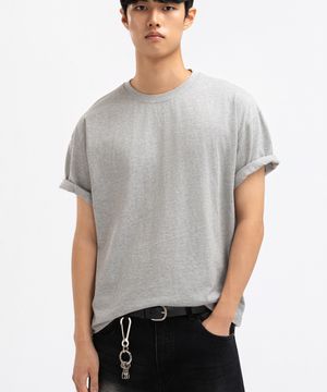 맨즈 코튼 반팔 크롭티 멜란지