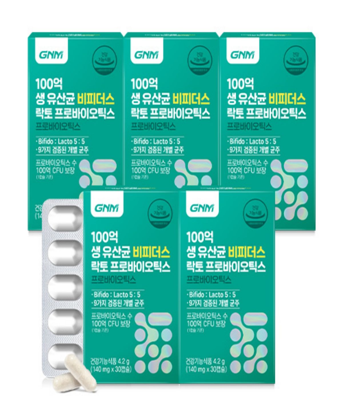 GNM자연의품격(GNMLIFE) 100억 생 유산균 비피더스 락토 프로바이오틱스 30캡슐 X 5박스(총 5개월분) / 장용성캡슐
