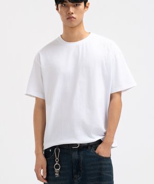 맨즈 코튼 반팔 크롭티 화이트