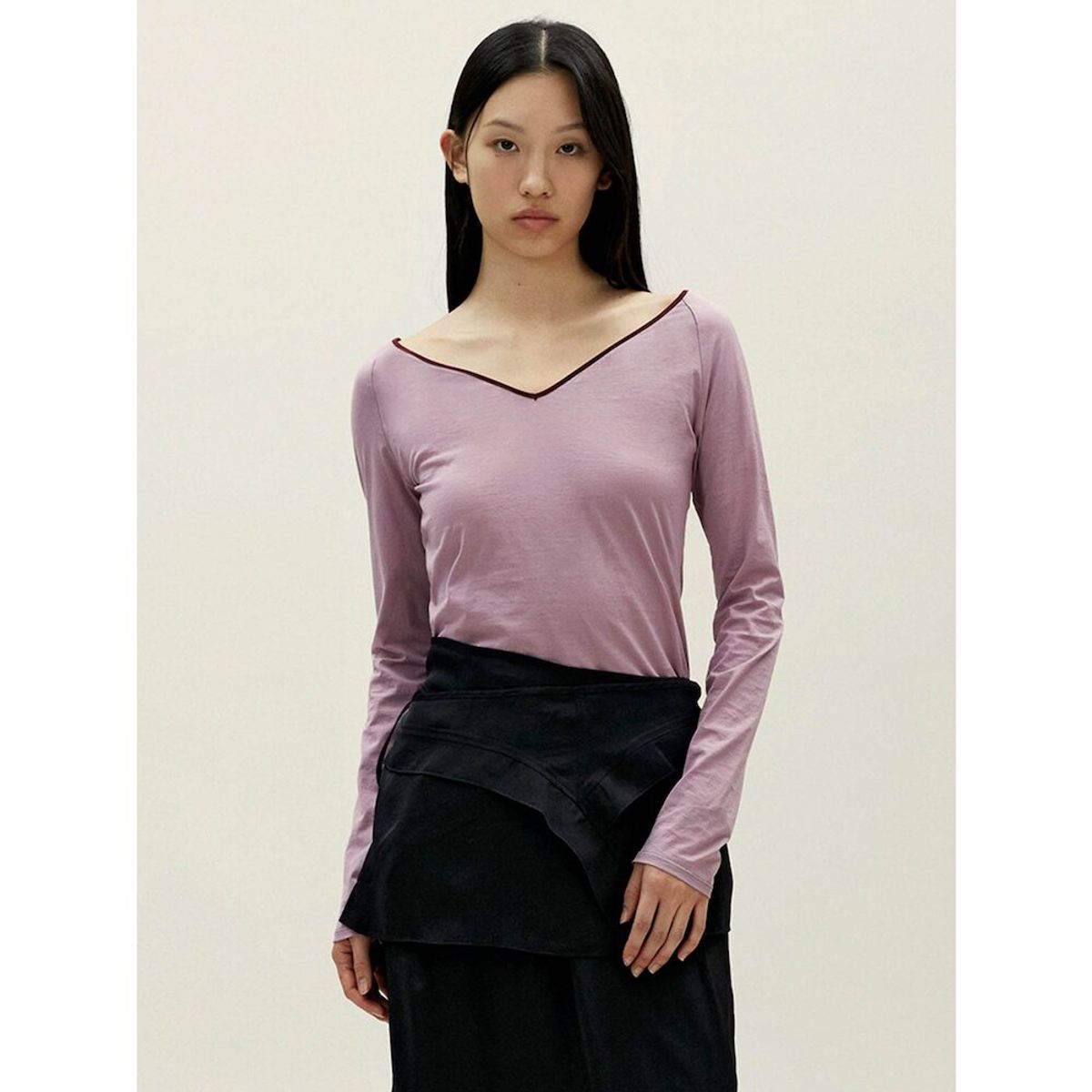 앙개(ANGGAE) Contrast Scoop Neck TShirt  Pink