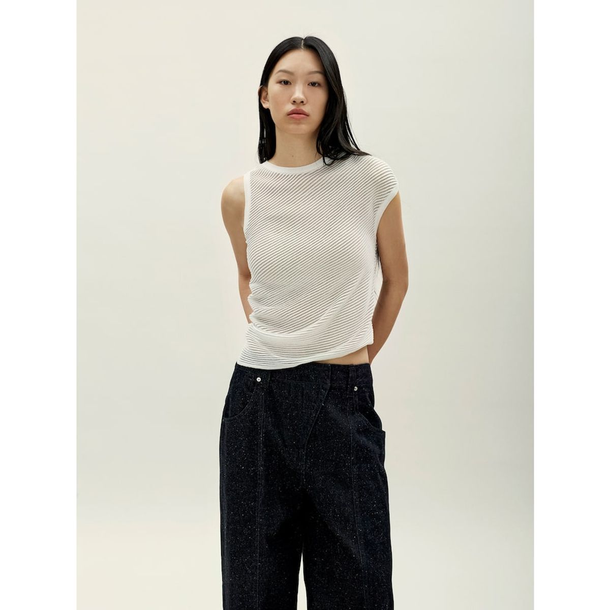 앙개(ANGGAE) Unbalanced Twill Knit   White