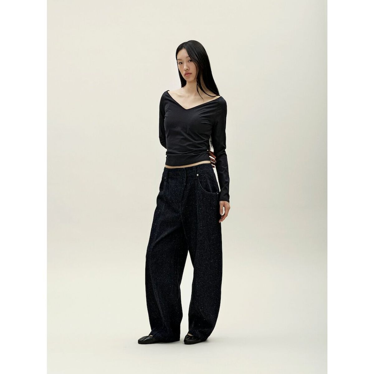 앙개(ANGGAE) Nep Wide Denim   Navy