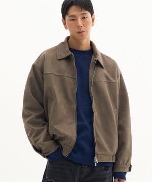 미니멀 워시드 크롬 하프 절개 오버핏 스웨이드 자켓 [브라운]