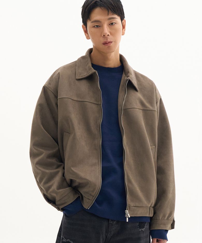 미니멀 워시드 크롬 하프 절개 오버핏 스웨이드 자켓 [브라운]