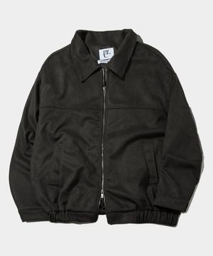 미니멀 워시드 크롬 하프 절개 오버핏 스웨이드 자켓 [블랙]