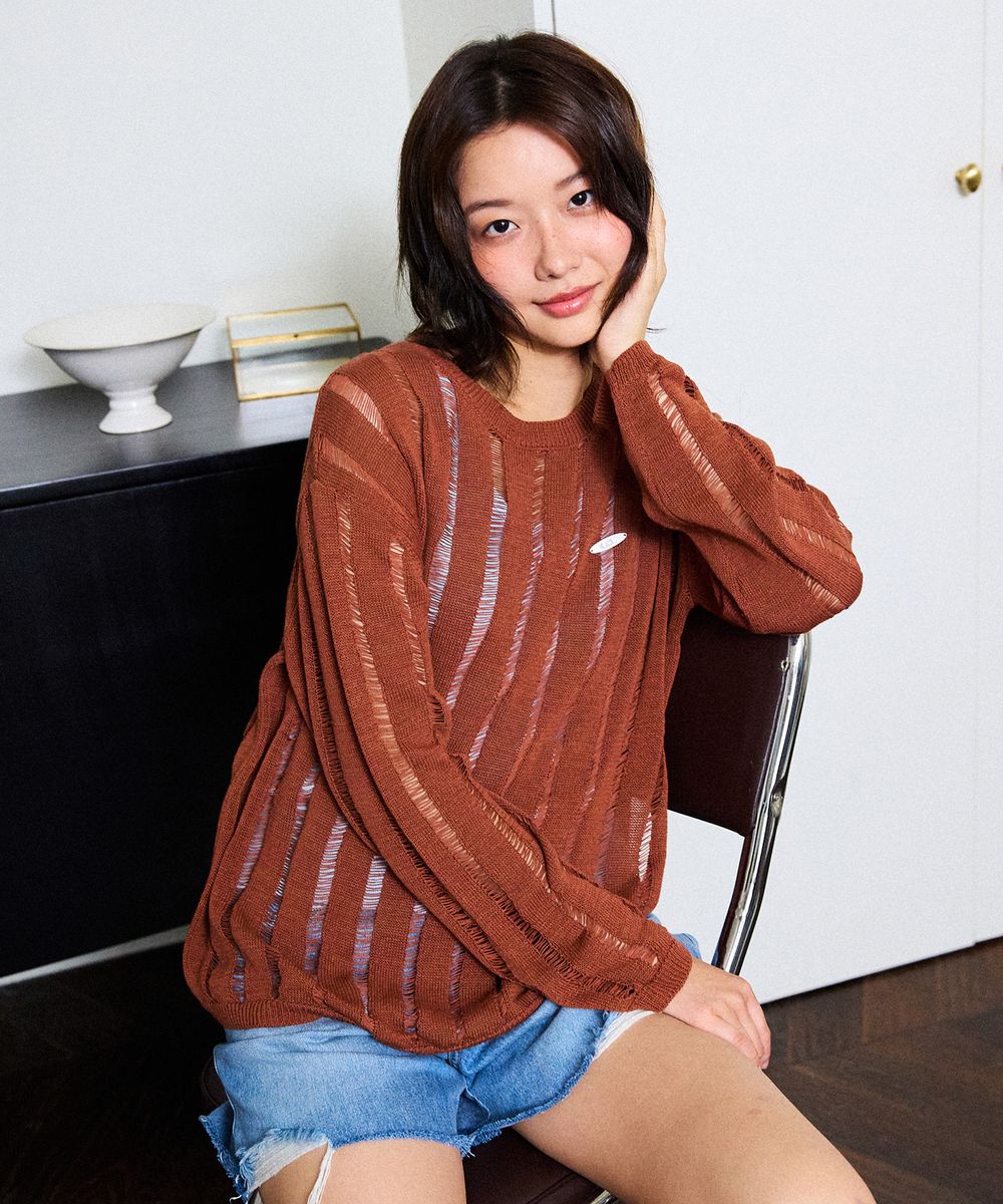 시스루 루즈핏 니트 [BROWN]