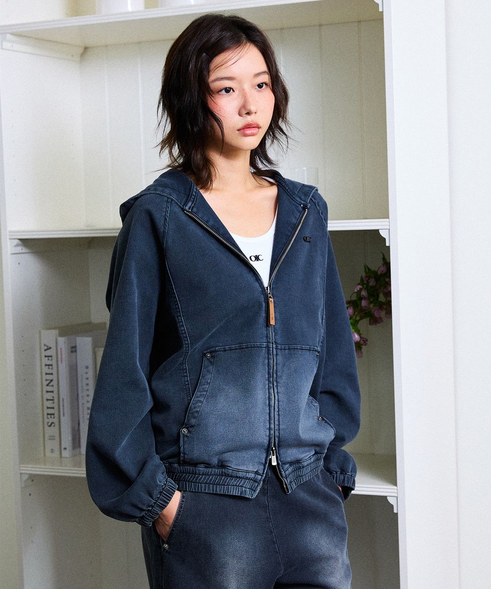 헤리티지 데님 후드 집업 [BLACK]