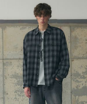 스틸톤 오버핏 체크 셔츠 [BLACK]