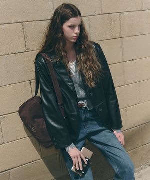 어반 레더 싱글 오버핏 블레이저 [BLACK]