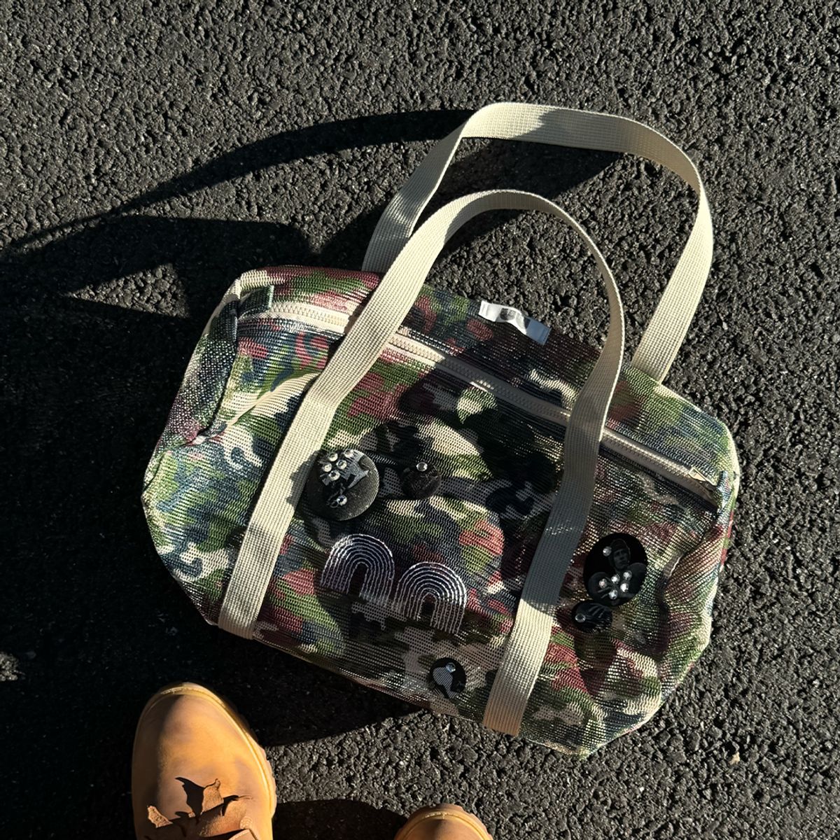 낫뉴(NOT NEW) Mesh Boston Bag Beige Camo