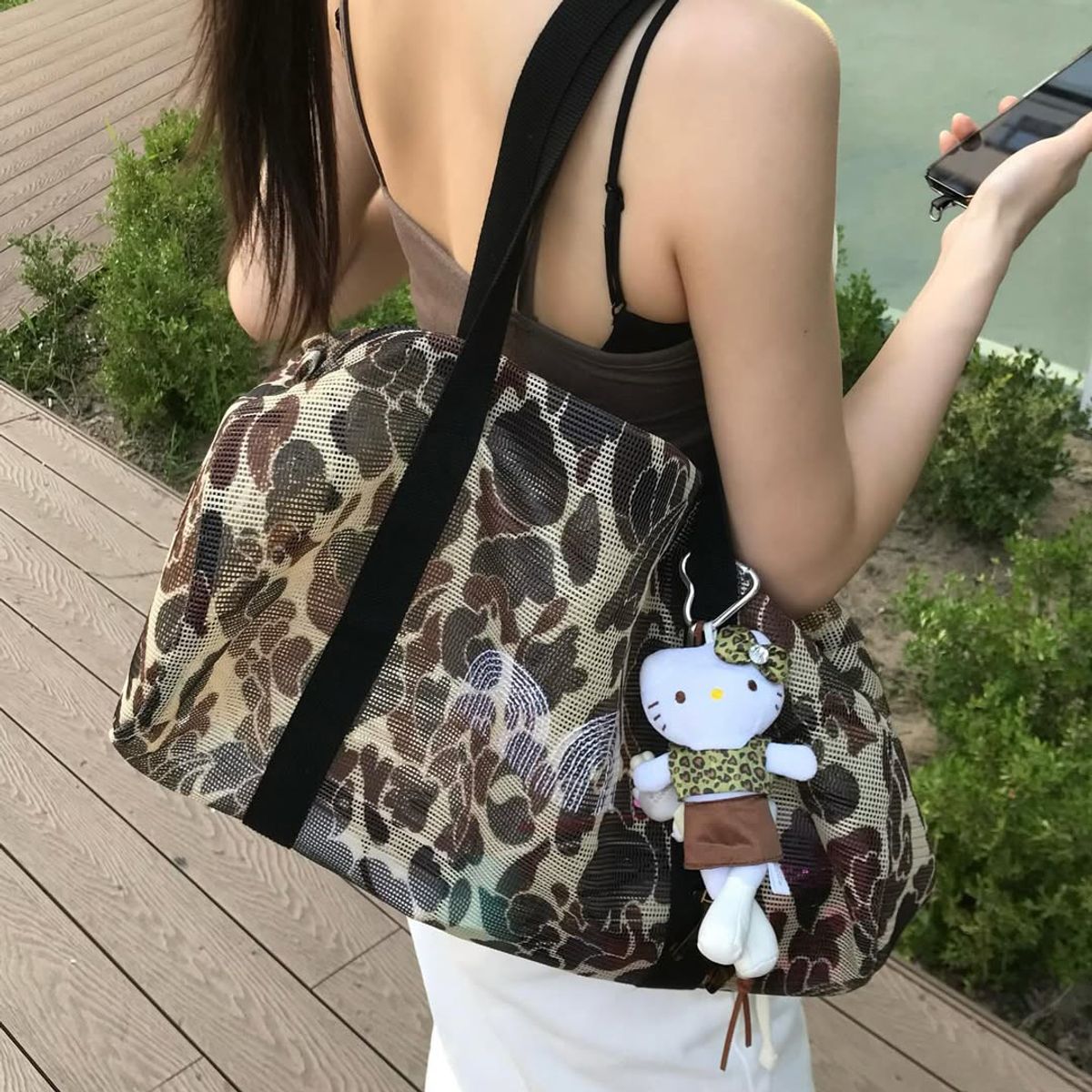 낫뉴(NOT NEW) Mesh Boston Bag Brown Camo