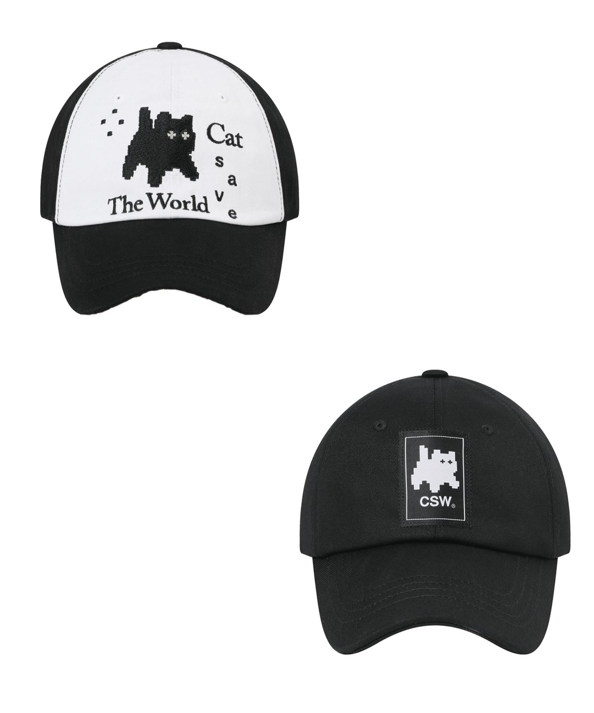 캣세이브더월드(CATSAVETHEWORLD) 시그니처 패치 볼캡+픽셀 아트 볼캡 SET