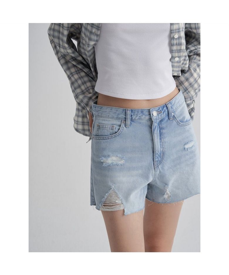 데미지 데님 쇼츠  스카이 블루