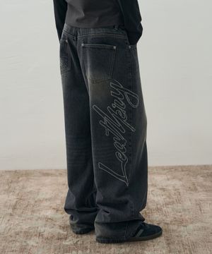 빈티지 프린팅 와이드 데님 팬츠 [BLACK]