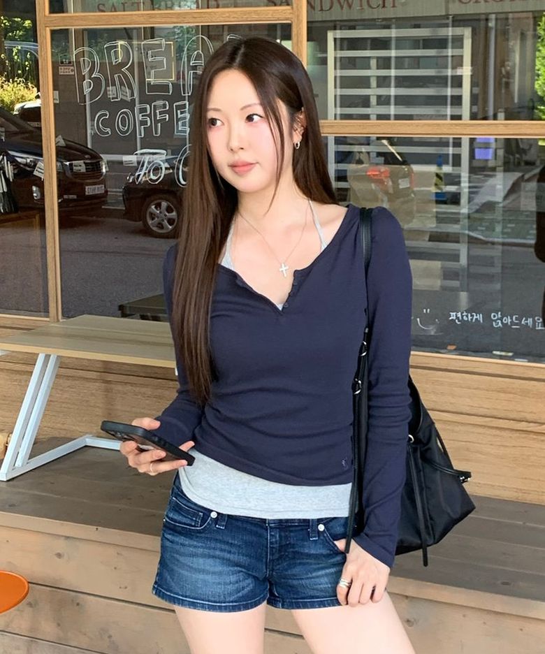 Ribbed Henryneck Long Sleeve T-shirt(F) / WHLAG3812F