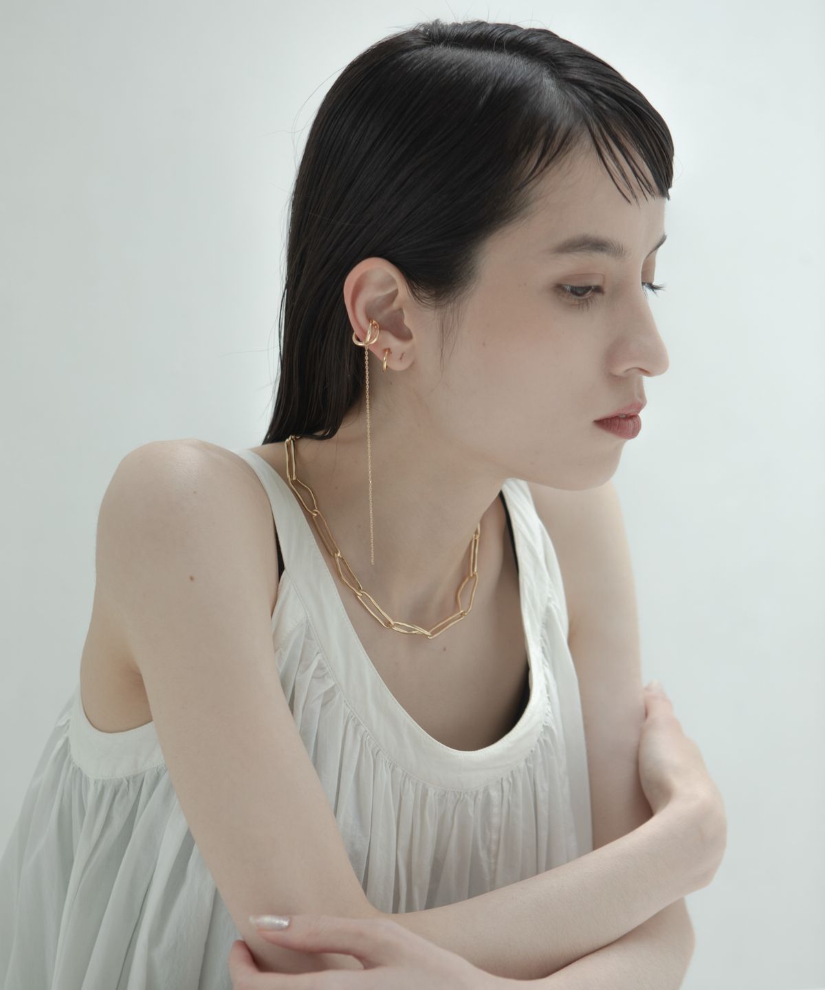 노비스도쿄(NOVICE TOKYO) 체인 크로스 이어 커프 Chain Cross Ear Cuff / Gold
