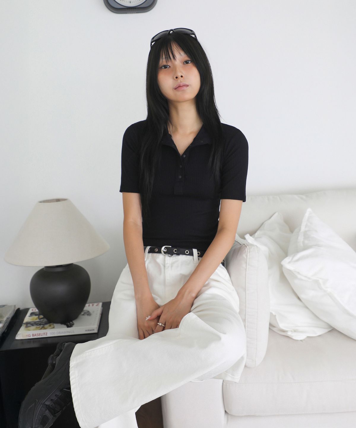 탑걸(TOPGIRL) RIBBED COLLAR SHORT SLEEVE TOP_T316TP129