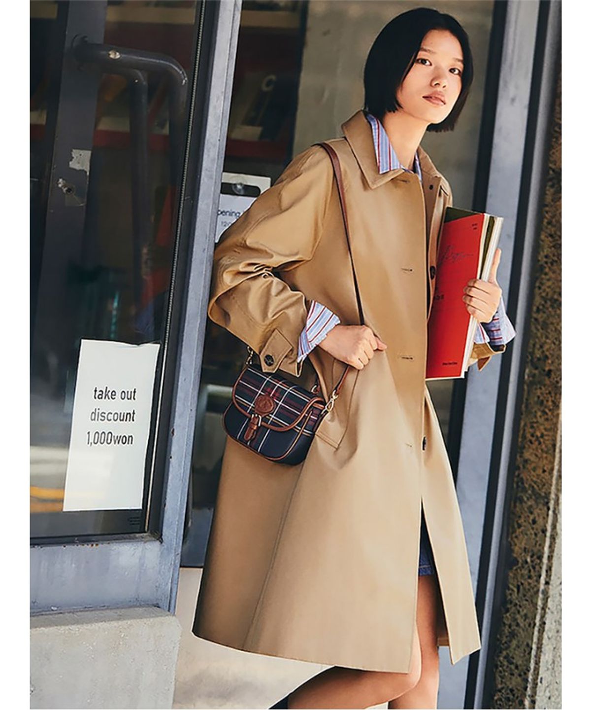빈폴 액세서리(BEANPOLE ACCESSORY) 클래식 체크 탑 핸들 백  네이비
