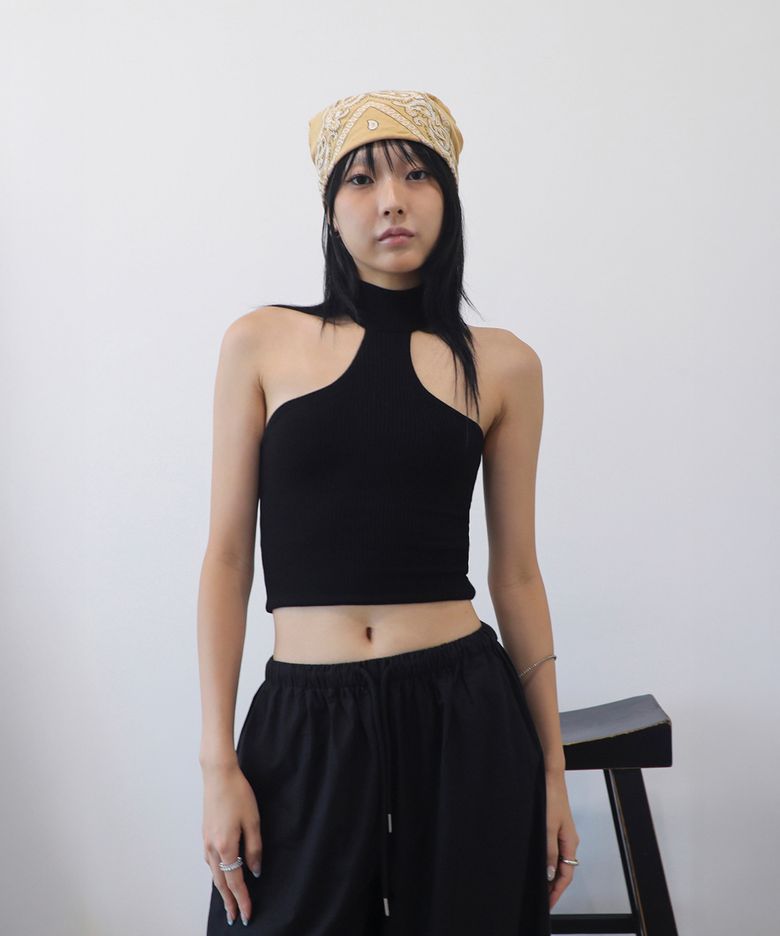 RACER FRONT T-BACK MOCK NECK CROP TOP_T316TP122