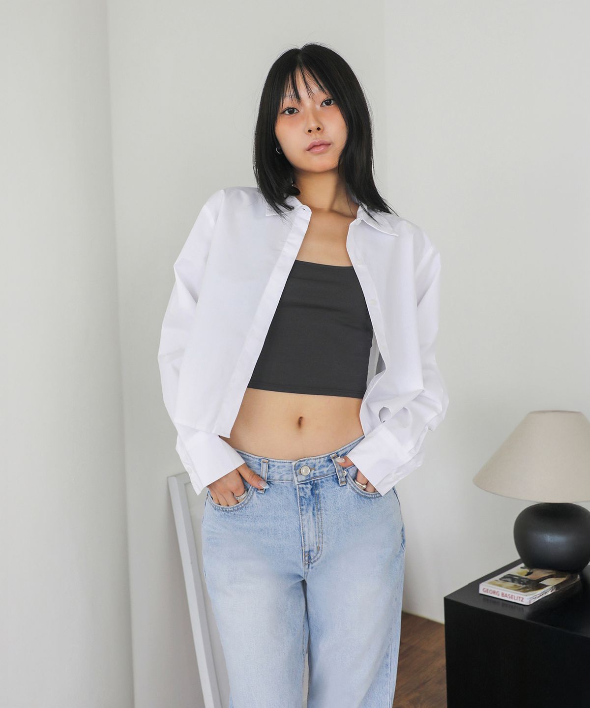 탑걸(TOPGIRL) SOLID HIDDEN BUTTON CROPPED SHIRTS_T326TP112