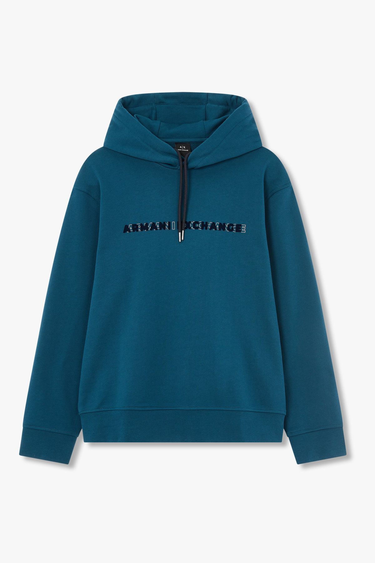 아르마니 익스체인지(ARMANI EXCHANGE) 남성 오버랩 로고 디테일 코튼 후디_블루 그린 A415331024