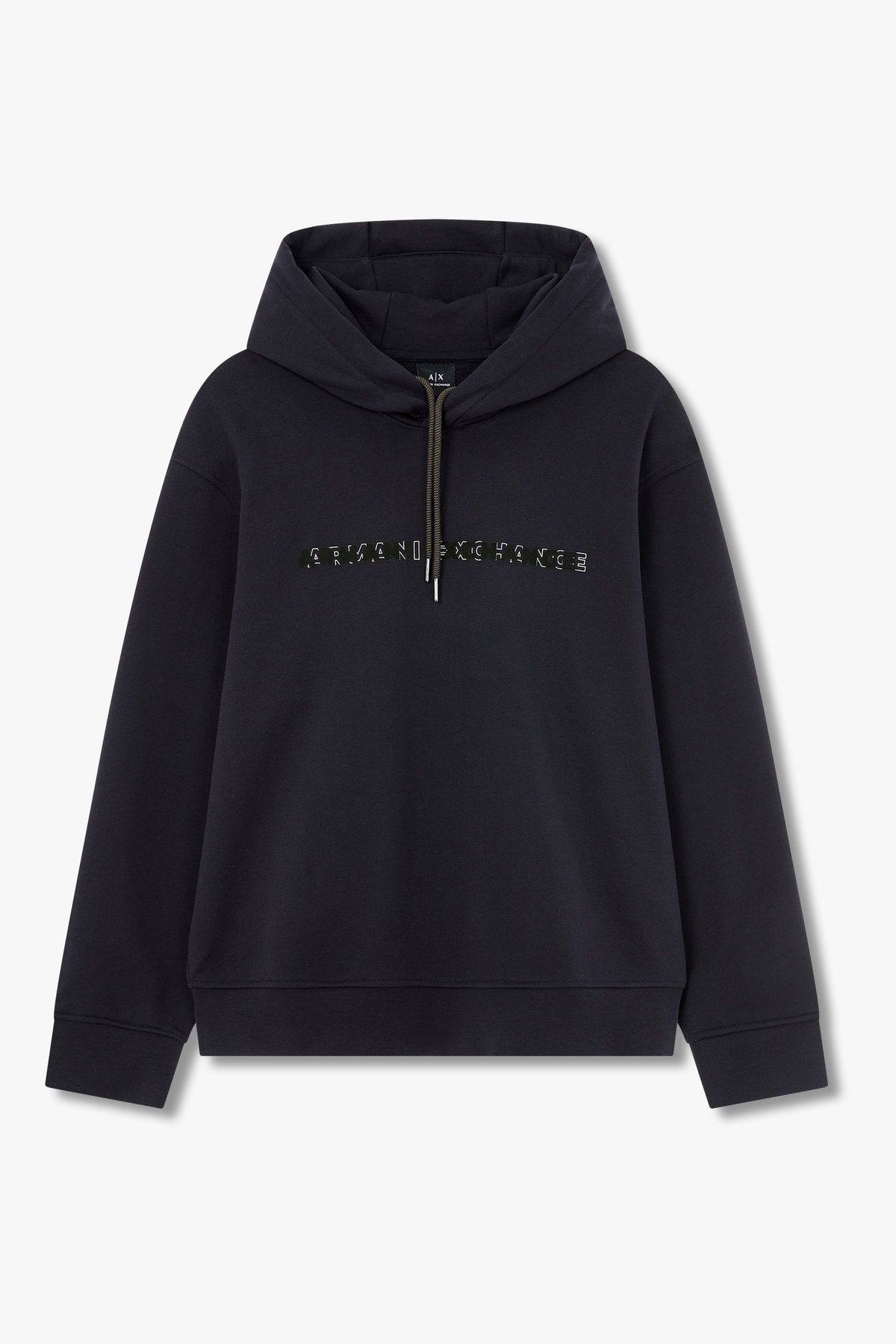 아르마니 익스체인지(ARMANI EXCHANGE) 남성 오버랩 로고 디테일 코튼 후디_다크 네이비 A415331025