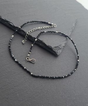 비정형 3컬러 비즈 블랙톤 목걸이