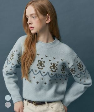 자카드 라운드넥 노르딕 니트_2color