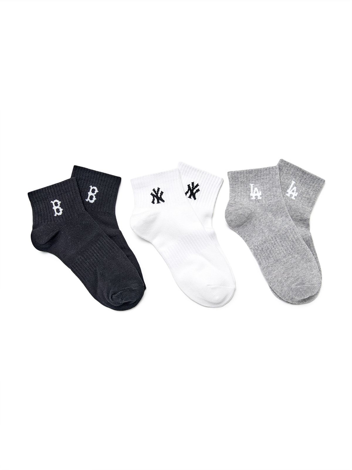엠엘비(MLB) 스몰 로고 발목 양말 3족세트 MLB (Melange Grey)