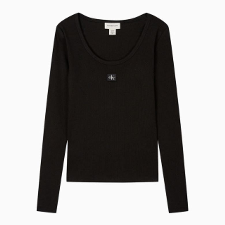 여성 L/S 우블 라벨 스쿱넥 립 티셔츠 47D218G UB1