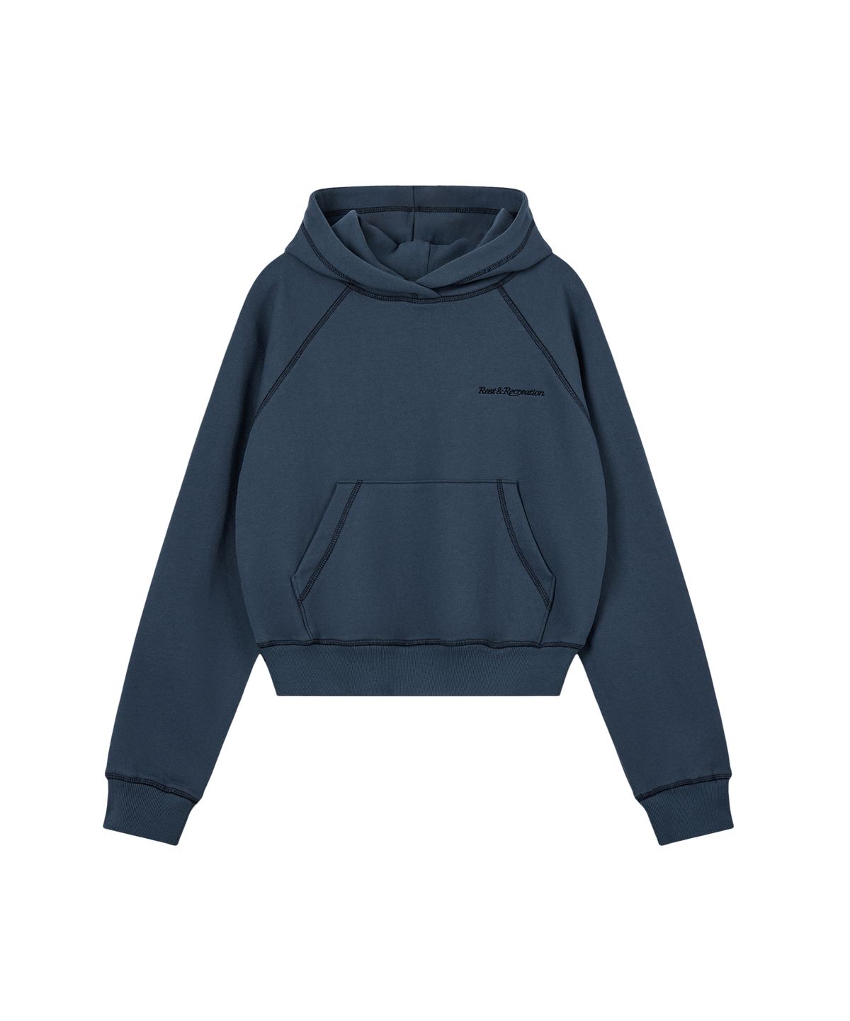 레스트앤레크레이션(REST&RECREATION) ZIG ZAG STITCH CROPPED HOOD - BLUE
