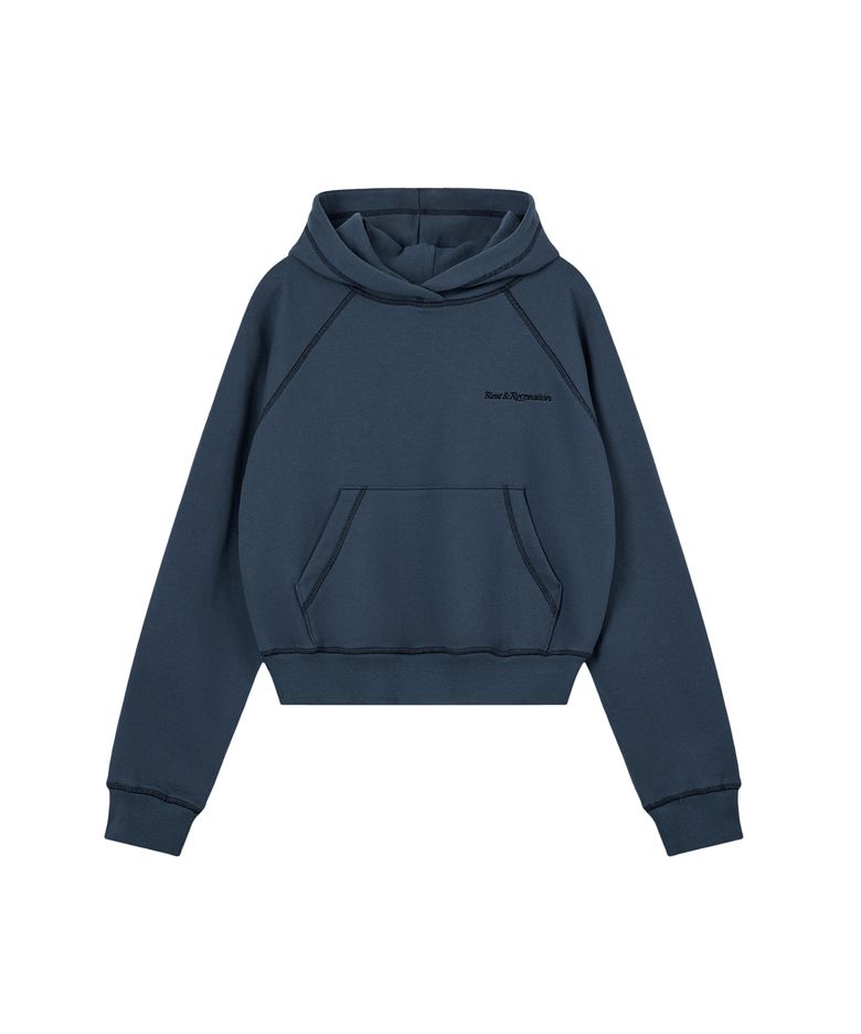 ZIG ZAG STITCH CROPPED HOOD - BLUE