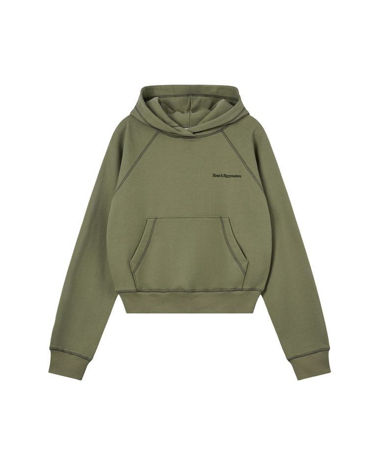 ZIG ZAG STITCH CROPPED HOOD - KHAKI