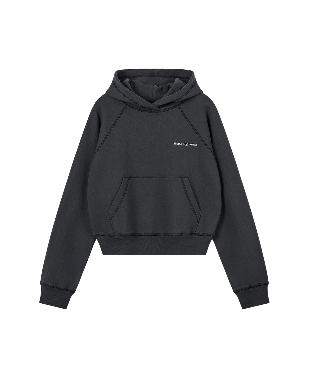 레스트앤레크레이션(REST&RECREATION) ZIG ZAG STITCH CROPPED HOOD - CHARCOAL