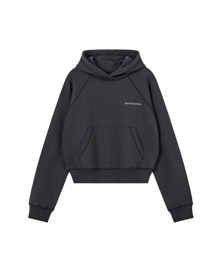 ZIG ZAG STITCH CROPPED HOOD - CHARCOAL
