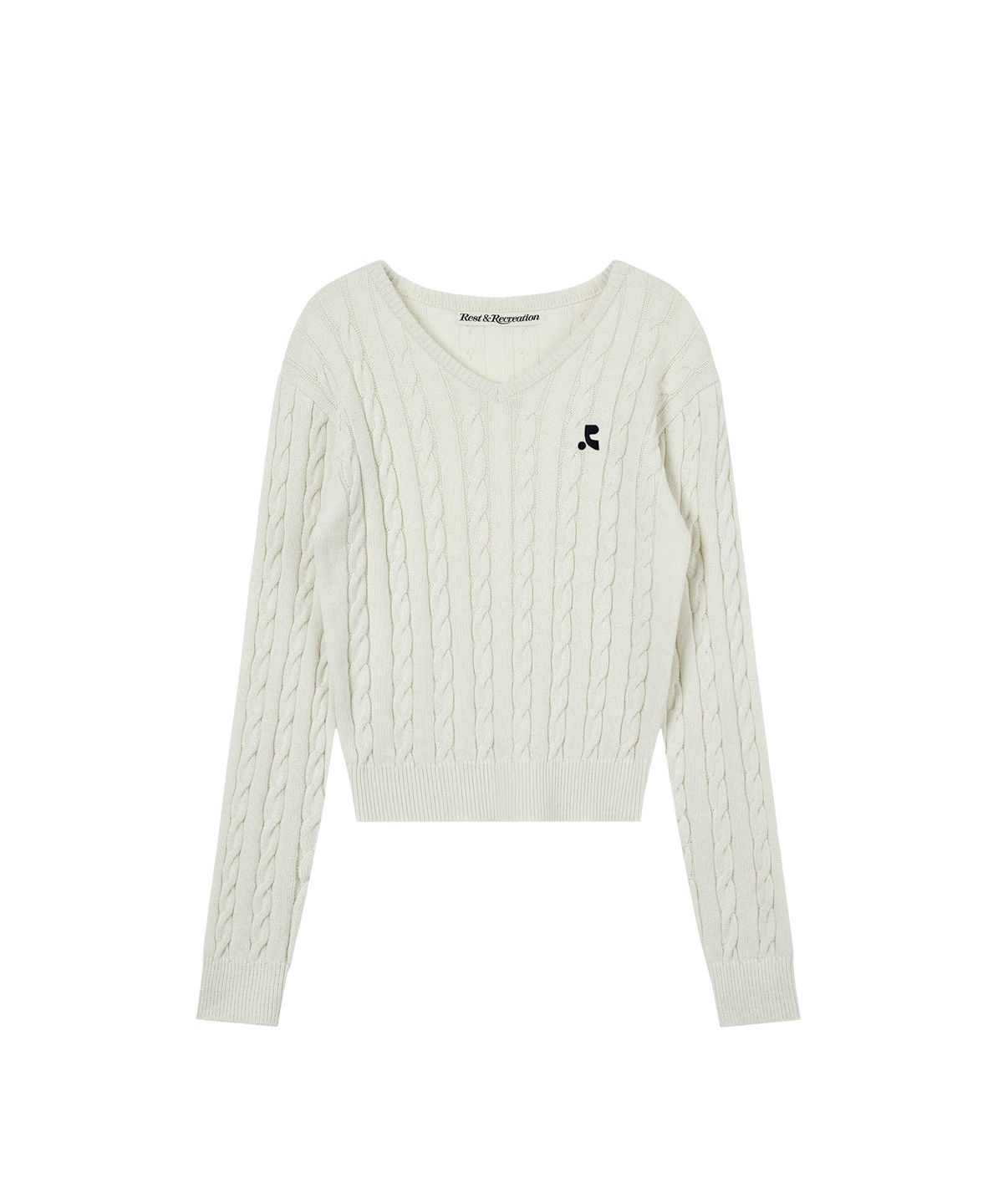 레스트앤레크레이션(REST&RECREATION) CABLE V-NECK KNIT TOP - IVORY